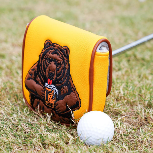 Golf putter beschermhoes met bierdrinkende beer borduurwerk voor DF3 hamerputters – mallet headcover – putterbescherming
