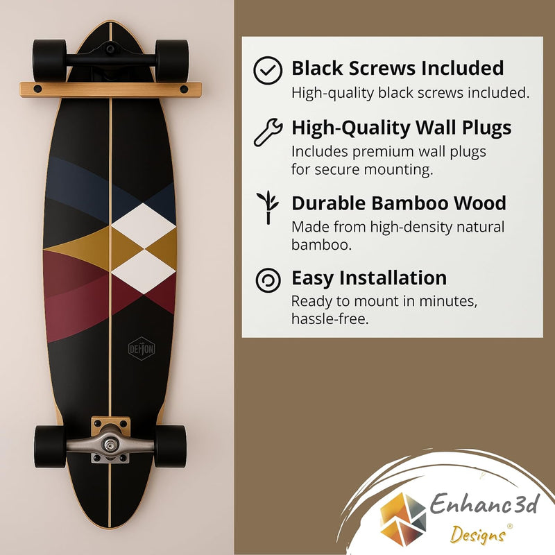 Laad afbeelding in Galerijviewer, Skateboard wandhouder van bamboe voor skateboard longboard en snowboard – verticale boardhouder
