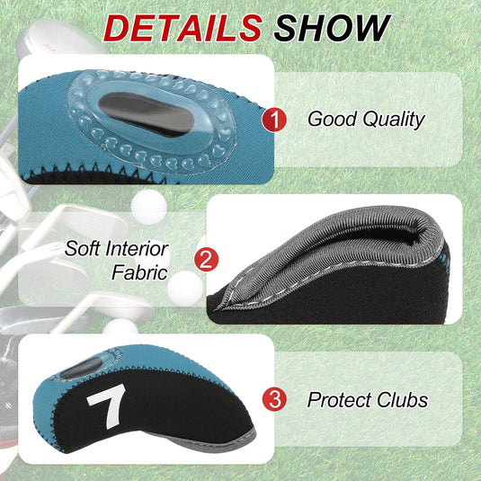 Golfclub beschermhoezen 10 stuks zwart neopreen – genummerde ijzerhoezen – golf headcovers voor golfset en golftas