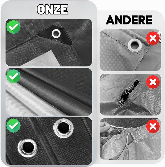 Waterdicht afdekzeil 2 x 4 meter 260 g/m² met ogen zwart – PE dekzeil – beschermzeil