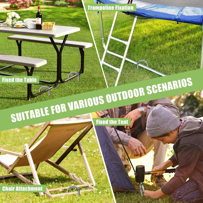 Laden Sie das Bild in Galerie -Viewer, Grondankers 8 stuks 30 cm met J-haak van verzinkt staal – trampoline haringen – stormankers
