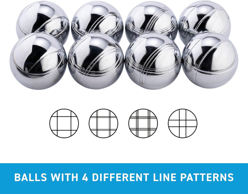 Load image in Gallery Viewer, Bocce ball set with 8 metal balls, 74 mm, including carrying bag and measuring tape – pétanque – outdoor games
