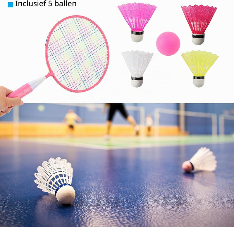 Charger l’image dans la visionneuse de galerie, Set de badminton pour enfants avec 2 raquettes de 44 cm, comprenant 4 volants et une balle en mousse - jeu de badminton - sport pour enfants
