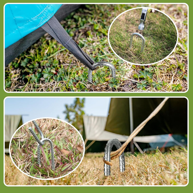 Załaduj obraz do przeglądarki galerii, Grondpennen 6 stuks 30 cm van verzinkt staal met J-haak – trampoline ankers – grondankers
