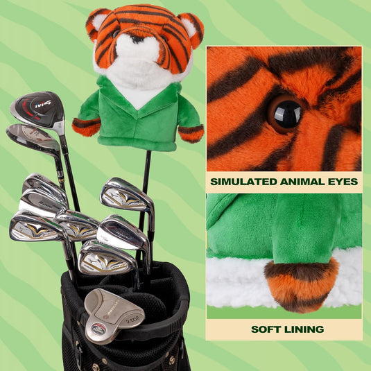 Plüsch-Golfclubhülle mit Tiger in grüner Jacke für Driver bis 460cc – Tier-Headcover – Golfgeschenk