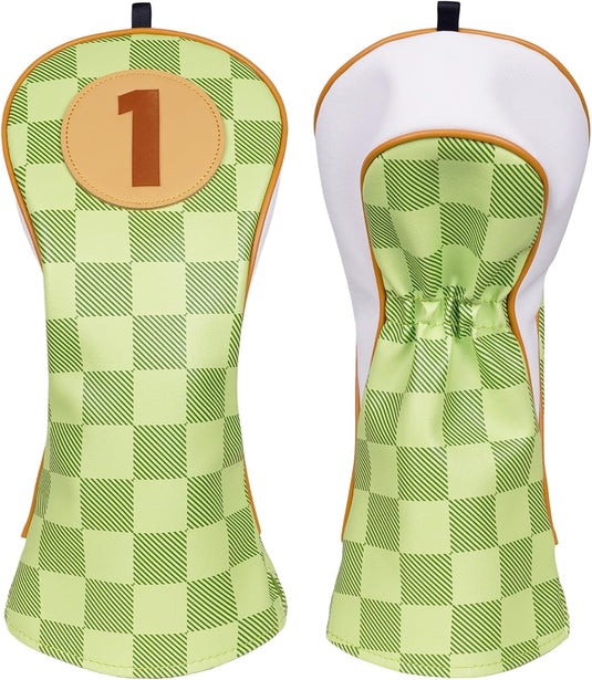 Golfclub-Schutzhüllen, 4 Stück, mit Schachbrettmuster aus Kunstleder, für Driver, Fairwayholz und Hybrid – Golf-Cover – Clubhüllen