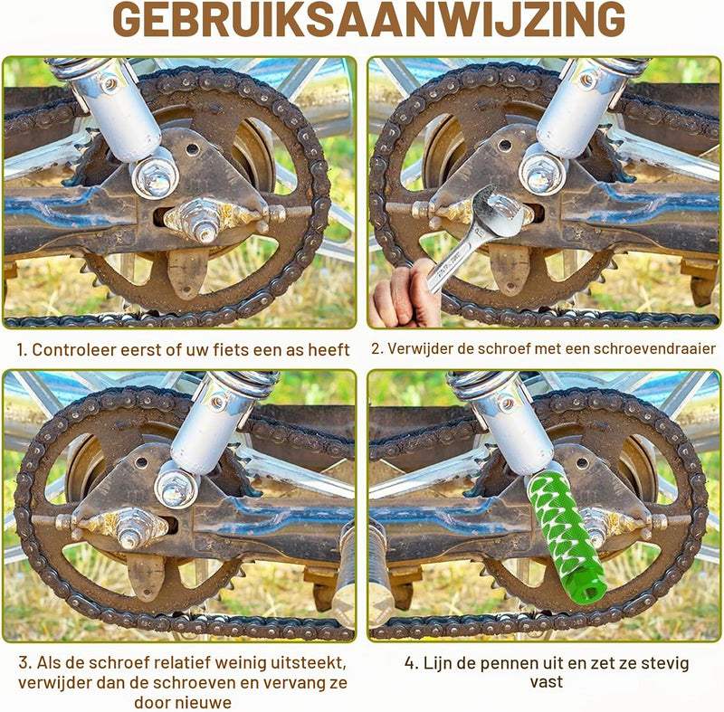 Załaduj obraz do przeglądarki galerii, Fiets pegs 4 stuks 100 x 28 mm voor 3/8 inch assen groen – aluminium BMX voetsteunen
