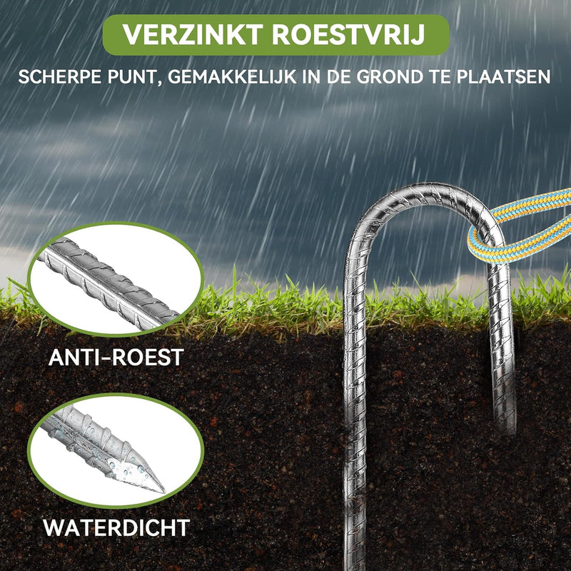 Załaduj obraz do przeglądarki galerii, Grondpennen 6 stuks 30 cm van verzinkt staal met J-haak – trampoline ankers – grondankers
