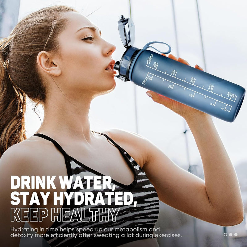 Laden Sie das Bild in Galerie -Viewer, Drinkfles 1 liter BPA-vrij met antislip grip en lekvrije sluiting – waterfles – sportfles
