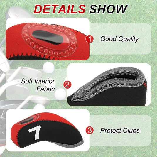 Golfclub beschermhoezen 10 stuks zwart neopreen – genummerde ijzerhoezen – golf headcovers voor golfset en golftas