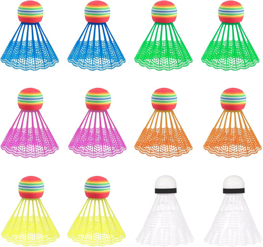 12 volants de badminton en plastique avec tête en mousse, en 6 couleurs différentes – volants – entraînement de badminton