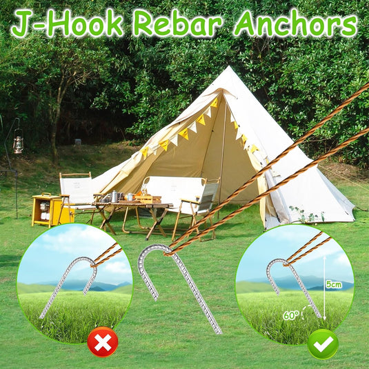 Grondankers 8 stuks 30 cm met J-haak van verzinkt staal – trampoline haringen – stormankers