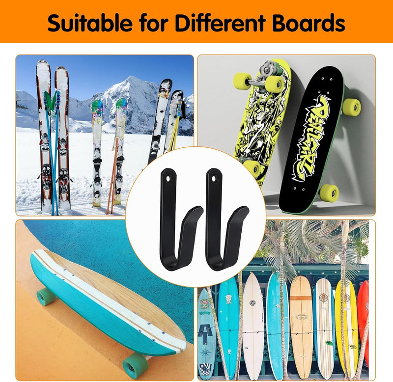 Laden Sie das Bild in Galerie -Viewer, Board wandhouders 4 stuks van metaal zwart – horizontale skateboard snowboard longboard houders
