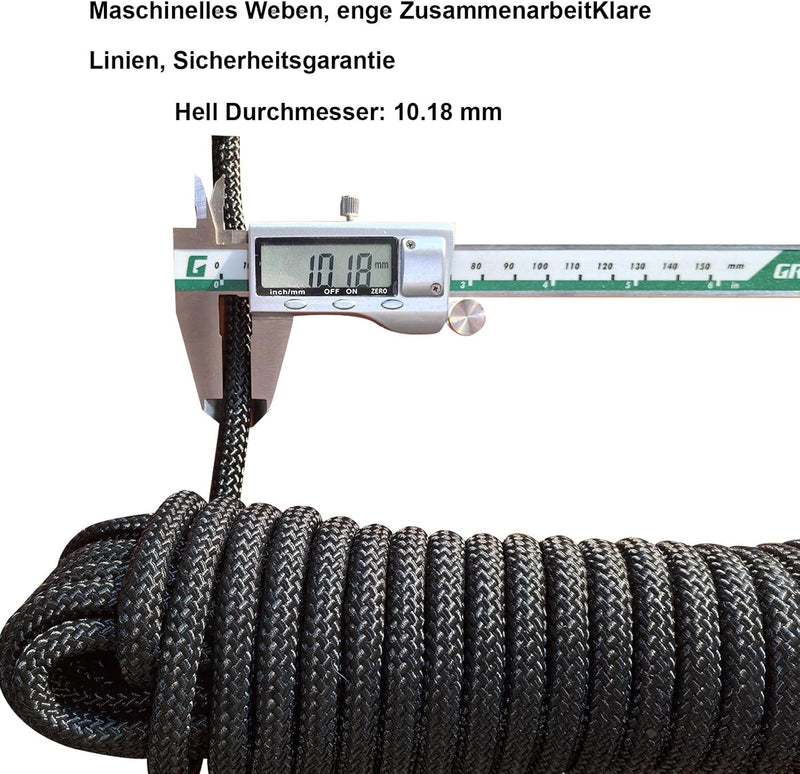 Chargez l'image dans la visionneuse de la galerie, Statisch outdoor touw 40 m x 10 mm – met 2 stalen haken – gevlochten touw voor camping, wandelen, vissen en slepen – zwart
