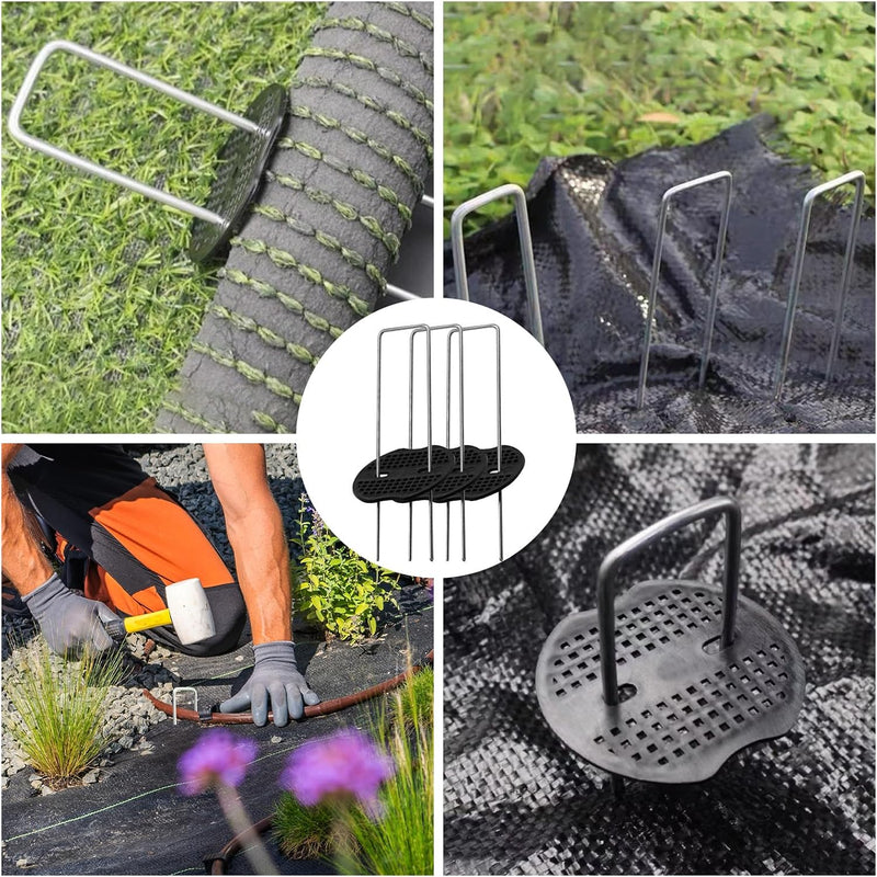 Charger l’image dans la visionneuse de galerie, Ancrages au sol 60 pièces de 15 cm en acier galvanisé avec 30 rondelles de fixation – piquets de jardin – fixation de toile anti-mauvaises herbes
