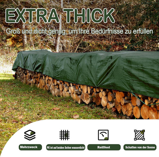 Waterdicht afdekzeil 4 x 5 meter 180 g/m² met ogen groen-zilver – PE dekzeil – beschermzeil