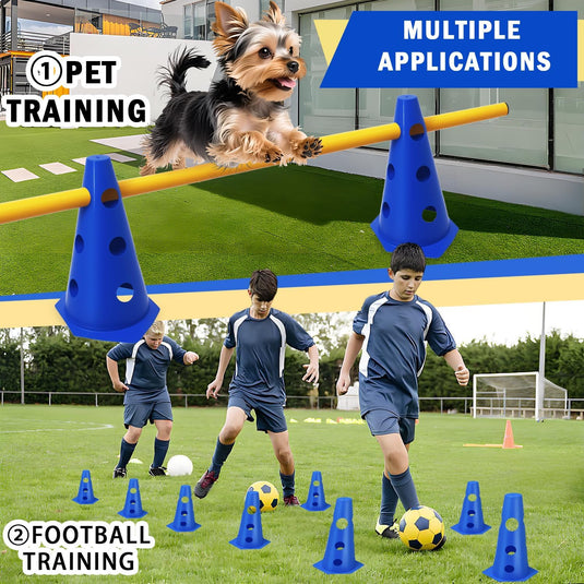Agility hindernisset met 10 kegels en 5 verstelbare stangen oranje – hondentraining – sporthorden