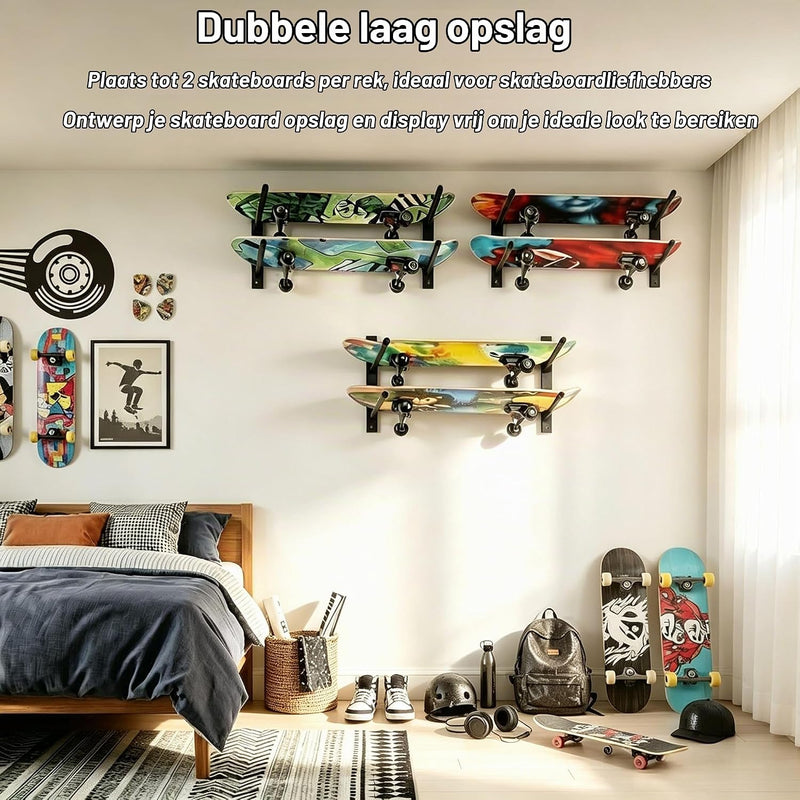 Chargez l'image dans la visionneuse de la galerie, Support mural horizontal pour skateboard, noir
