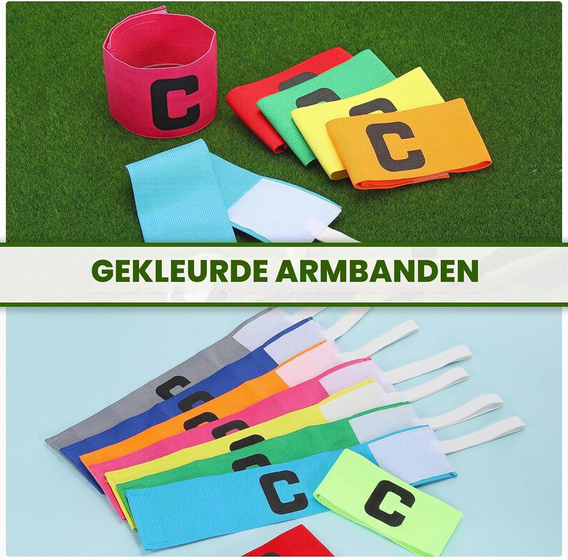 Załaduj obraz do przeglądarki galerii, Aanvoerdersbanden 9 stuks verstelbaar 33 x 7 cm in 9 kleuren – captain armbanden – voetbal accessoires

