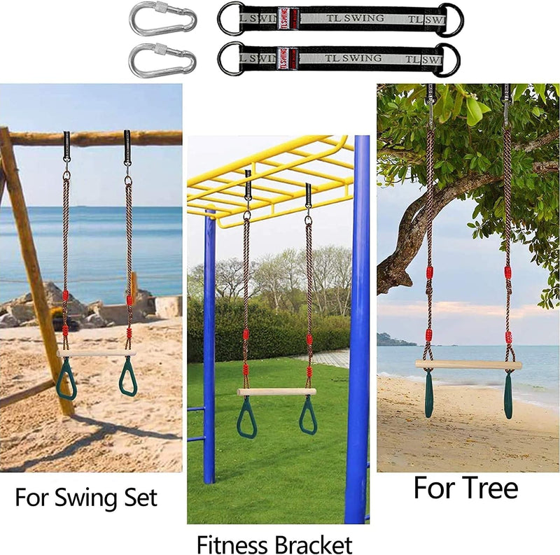 Laad afbeelding in Galerijviewer, Trapezeschommel 2-in-1 met gymnastiekringen tot 120 kg – houten turnschommel – binnen en buiten

