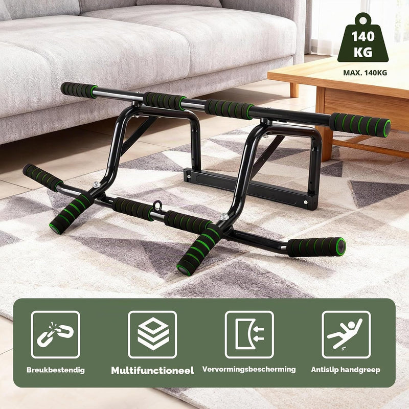 Laad afbeelding in Galerijviewer, Optrekstang voor deurkozijn zonder boren tot 200 kg met antislip handgrepen – pull-up bar – krachttraining
