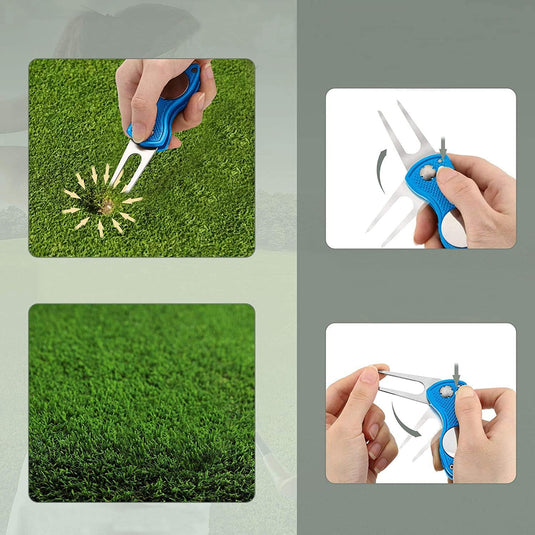 Opvouwbare golf pitchvorken met balmarker en karabijnhaak – 2 stuks
