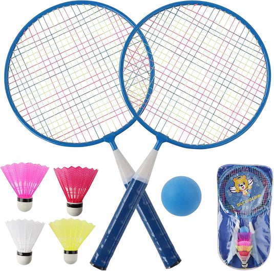 Set de badminton pour enfants avec 2 raquettes de 44 cm, comprenant 4 volants et une balle en mousse - jeu de badminton - sport pour enfants