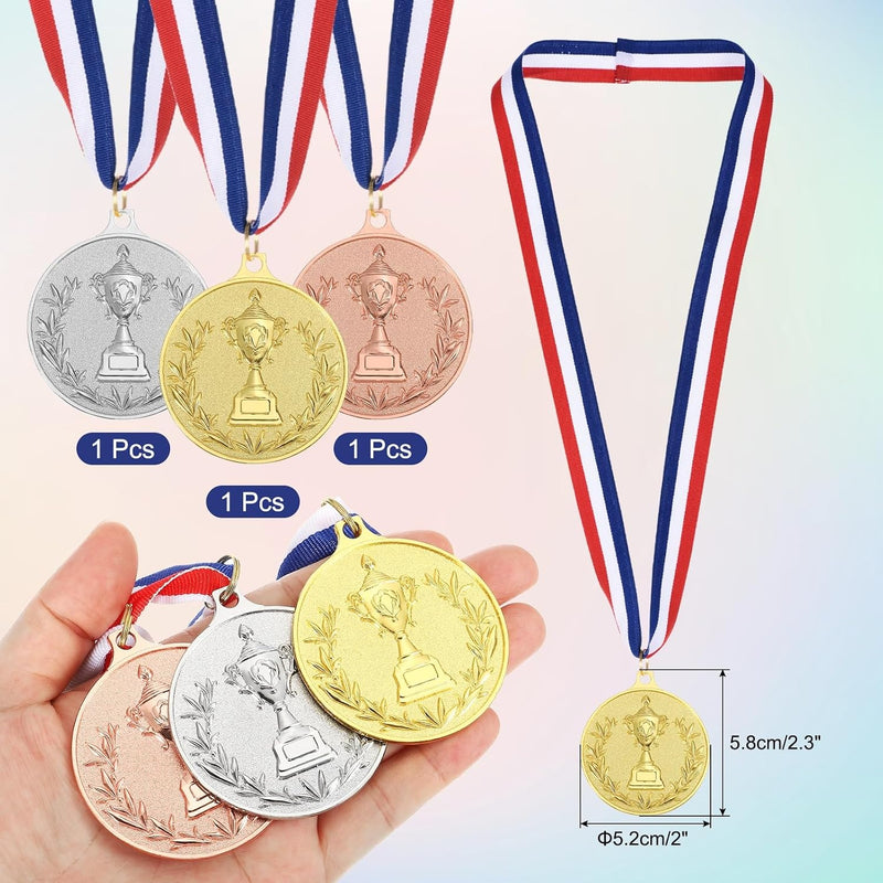 Load image into Gallery viewer, Gouden medailles met neklint 3 stuks 5,8 x 5,2 cm – winnaarsmedailles – sport en wedstrijd prijzen
