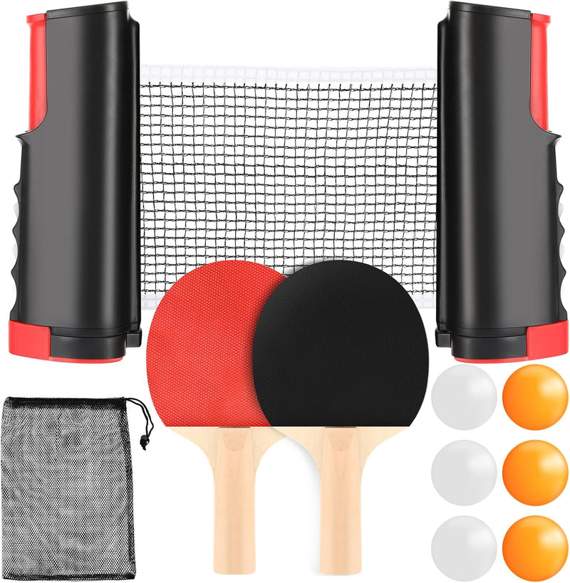 Charger l’image dans la visionneuse de galerie, Ensemble de tennis de table avec filet rétractable de 175 cm, comprenant 2 raquettes et 6 balles - jeu de ping-pong - matériel de tennis de table
