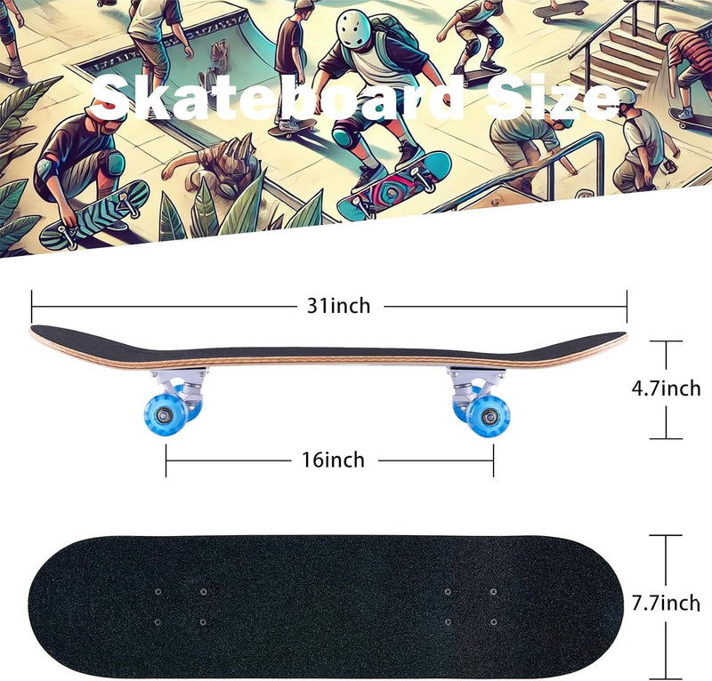 Laden Sie das Bild in Galerie -Viewer, Compleet skateboard 70 x 20 cm met 8-laags esdoorn deck en ABEC-11 lagers – double kick skateboard
