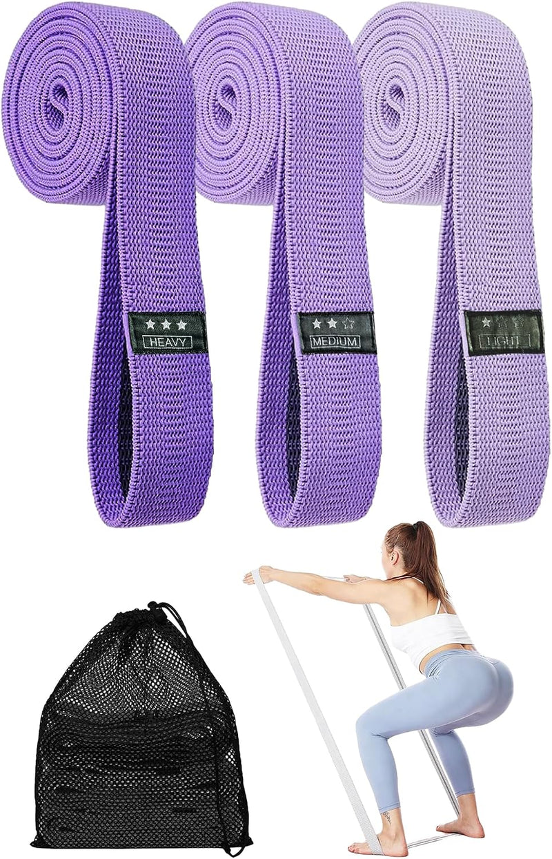 Laden Sie das Bild in Galerie -Viewer, Lange fitnessbanden, stoffen fitnessbanden set van 3, weerstandsbanden met oefeninstructies en draagtas, antislip weerstandsbanden voor full-body workouts, yoga, pilates, krachttraining, fitness
