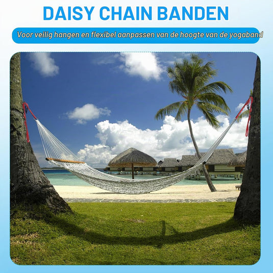 Daisy chain ophangbanden 2 stuks 110 x 1,6 cm zwart met 8 lussen – verstelbare ophangriemen – aerial yoga accessoires