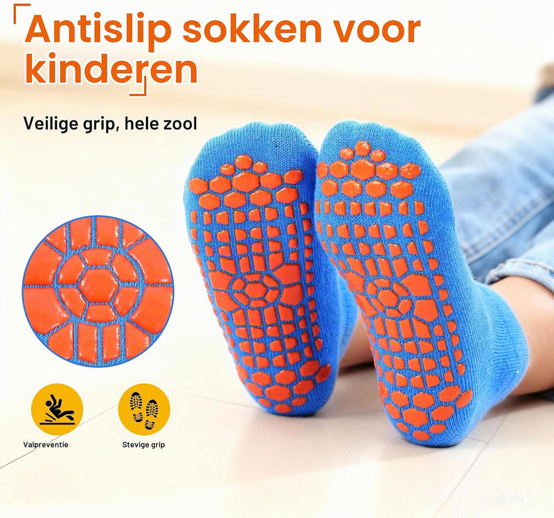 Laden Sie das Bild in Galerie -Viewer, Antislip sokken voor kinderen 6 paar met gripnoppen – trampoline sokken – jongens en meisjes 2-13 jaar
