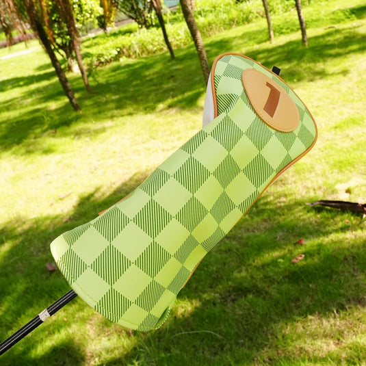Golfclub-Schutzhüllen, 4 Stück, mit Schachbrettmuster aus Kunstleder, für Driver, Fairwayholz und Hybrid – Golf-Cover – Clubhüllen