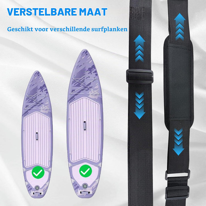 Chargez l'image dans la visionneuse de la galerie, Verstelbare draagriem voor surfplank SUP kajak en longboard – gevoerde schouderriem – zwart
