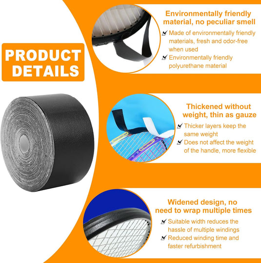 Racket beschermtape 5 meter zwart