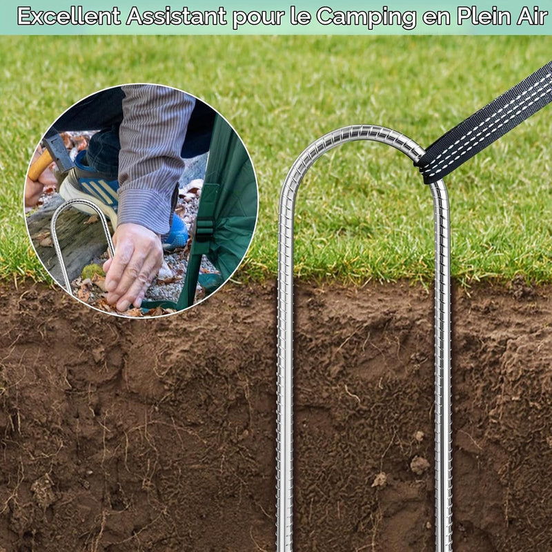 Carica l’immagine nel visualizzatore della galleria, Ancoraggi da terra, 6 pezzi, 30 cm, in acciaio zincato con ganci a forma di U – picchetti da terra – ancoraggio per giardino
