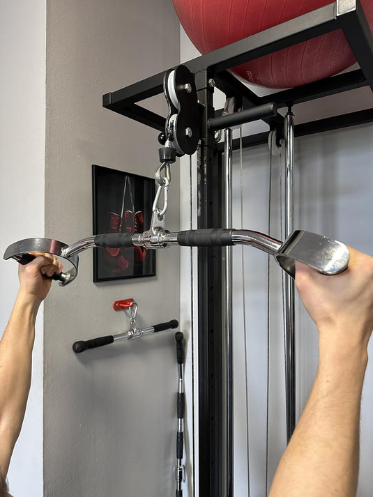 Lat pulldown stang 72 cm met meerdere rubberen handgrepen – kabelstang – roeigreep