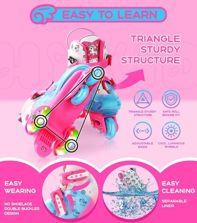 Load image into Gallery viewer, Rolschaatsen voor peuters (3-9 jaar), verstelbaar, leuke verlichting, veiligheid, 3-puntsbalans, beginnersrolschaatsen (eenhoorn, roze, 25-28)
