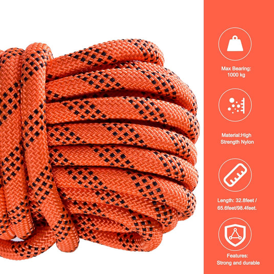 Statisch outdoor touw 30 m x 10 mm – met 2 karabijnhaken voor camping en buitengebruik