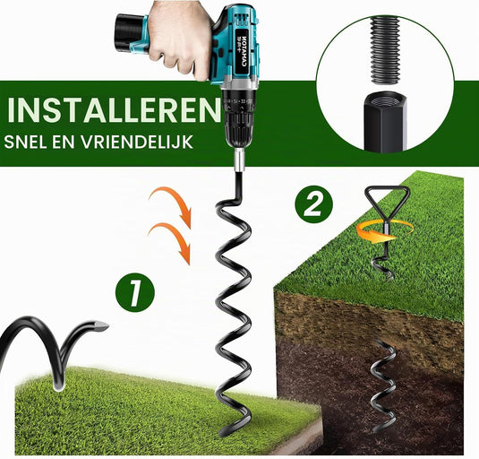 Grondankers 4 stuks 40 cm met verstelbare riemen en booradapter – trampoline ankers – stormankers