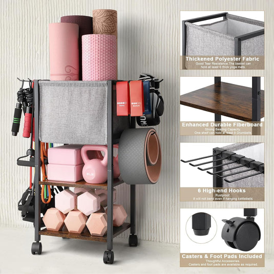 Yoga mat opbergrek met haken en wielen