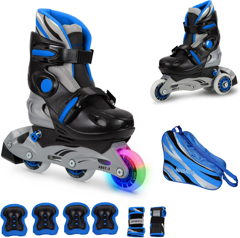 Laad afbeelding in Galerijviewer, Inlineskates voor kinderen, met beschermers, verstelbaar, met led, blauw
