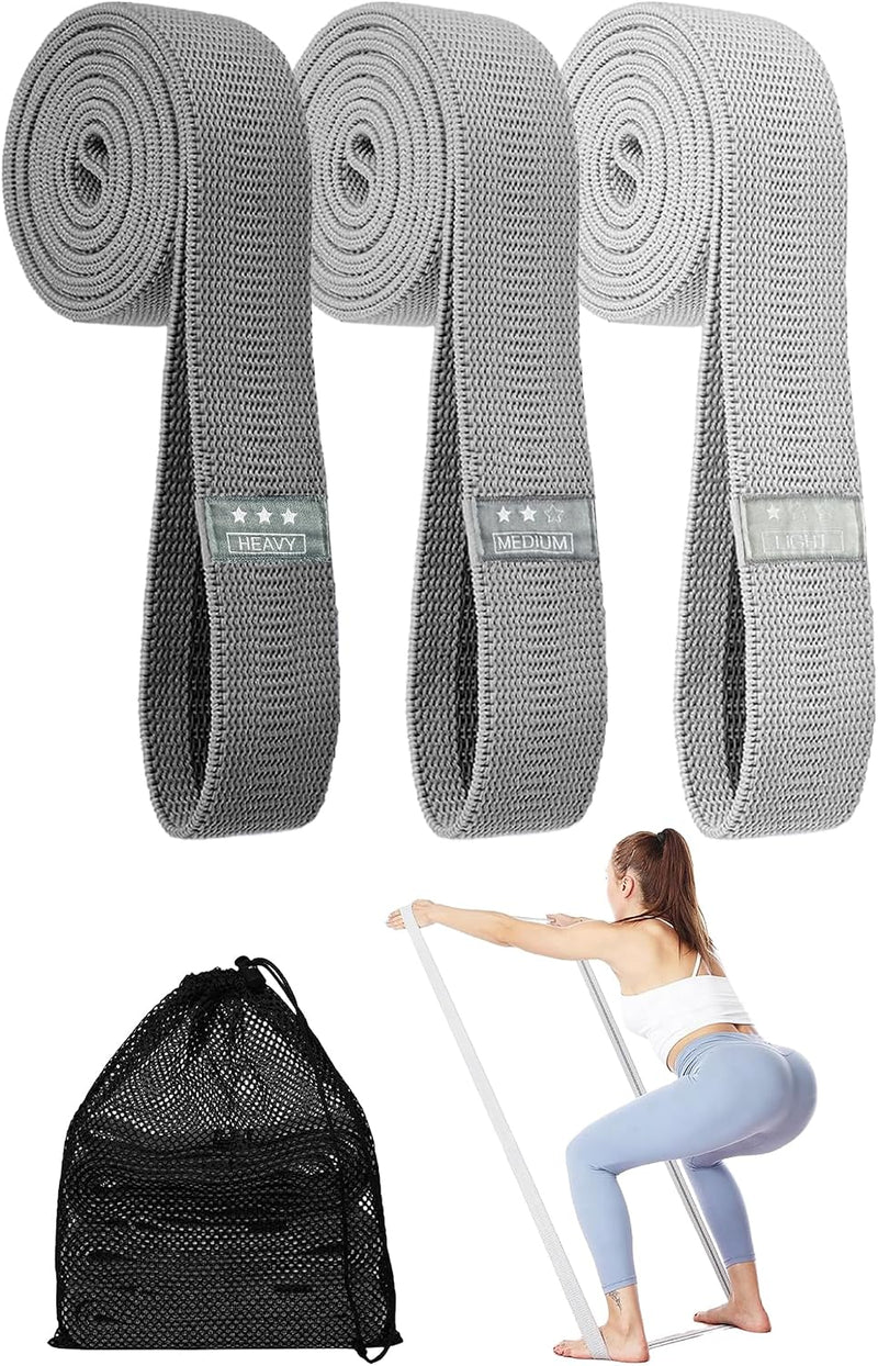Laden Sie das Bild in Galerie -Viewer, Lange fitnessbanden, stoffen fitnessbanden set van 3, weerstandsbanden met oefeninstructies en draagtas, antislip weerstandsbanden voor full-body workouts, yoga, pilates, krachttraining, fitness
