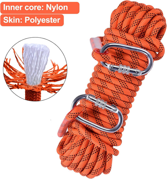 Statisch outdoor touw 30 m x 10 mm – met 2 karabijnhaken voor camping en buitengebruik