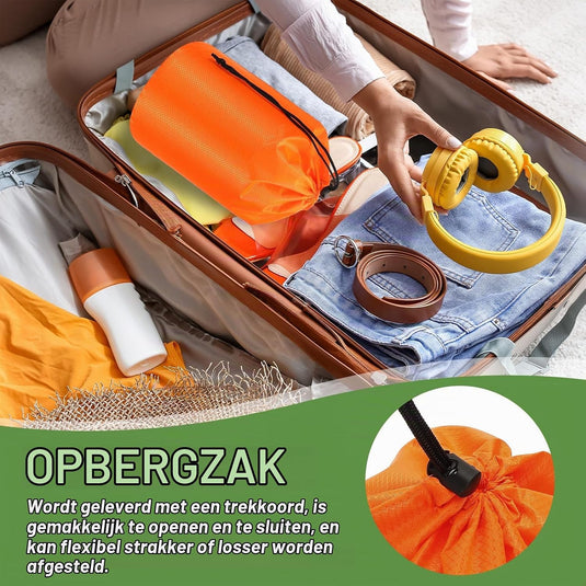 Waterdichte opbergzak 11 x 20 cm met trekkoord oranje – stuff sack – camping accessoires