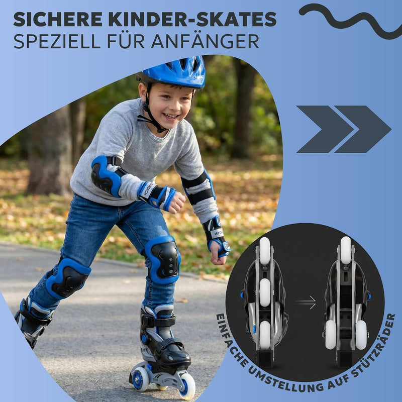 Laad afbeelding in Galerijviewer, Inlineskates voor kinderen, met beschermers, verstelbaar, met led, blauw
