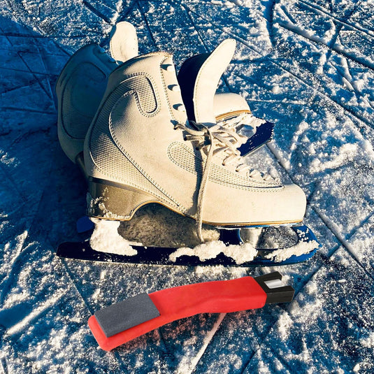 Dubbelzijdige schaatsslijper rood met keramische V-groef