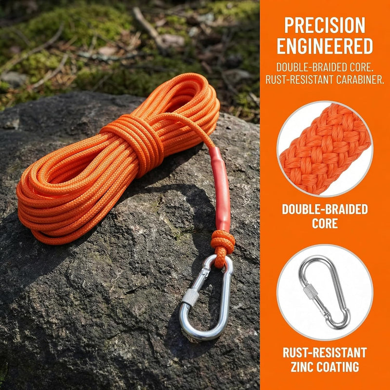Laad afbeelding in Galerijviewer, Outdoor touw 20 m x 6 mm – gevlochten polypropyleen met karabijnhaak voor camping en vissen
