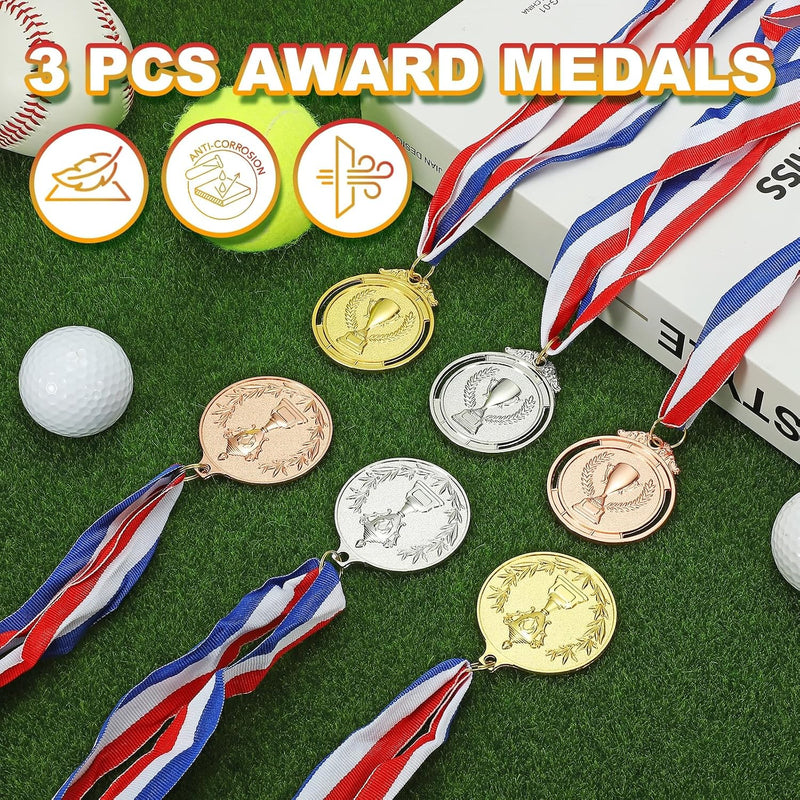 Load image into Gallery viewer, Gouden medailles met neklint 3 stuks 5,8 x 5,2 cm – winnaarsmedailles – sport en wedstrijd prijzen

